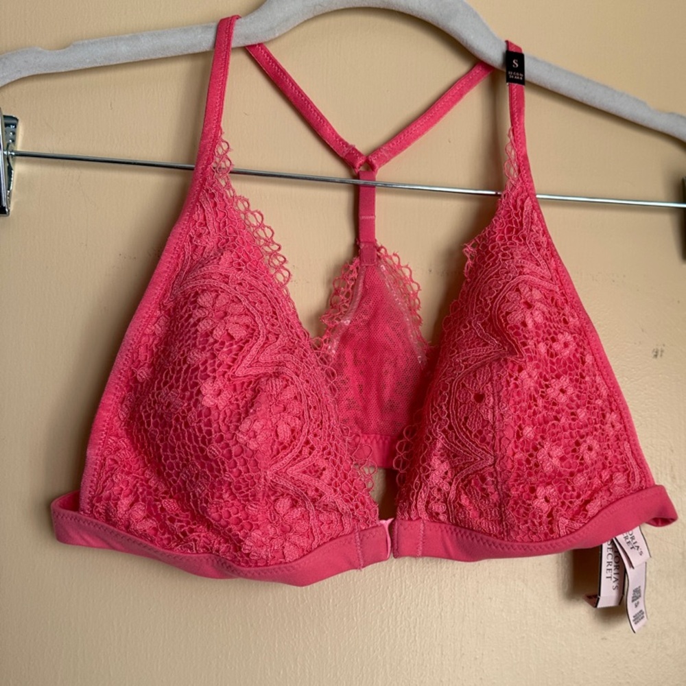 PINK Victoria's Secret Pink Lace Bra with Plunging Neckline